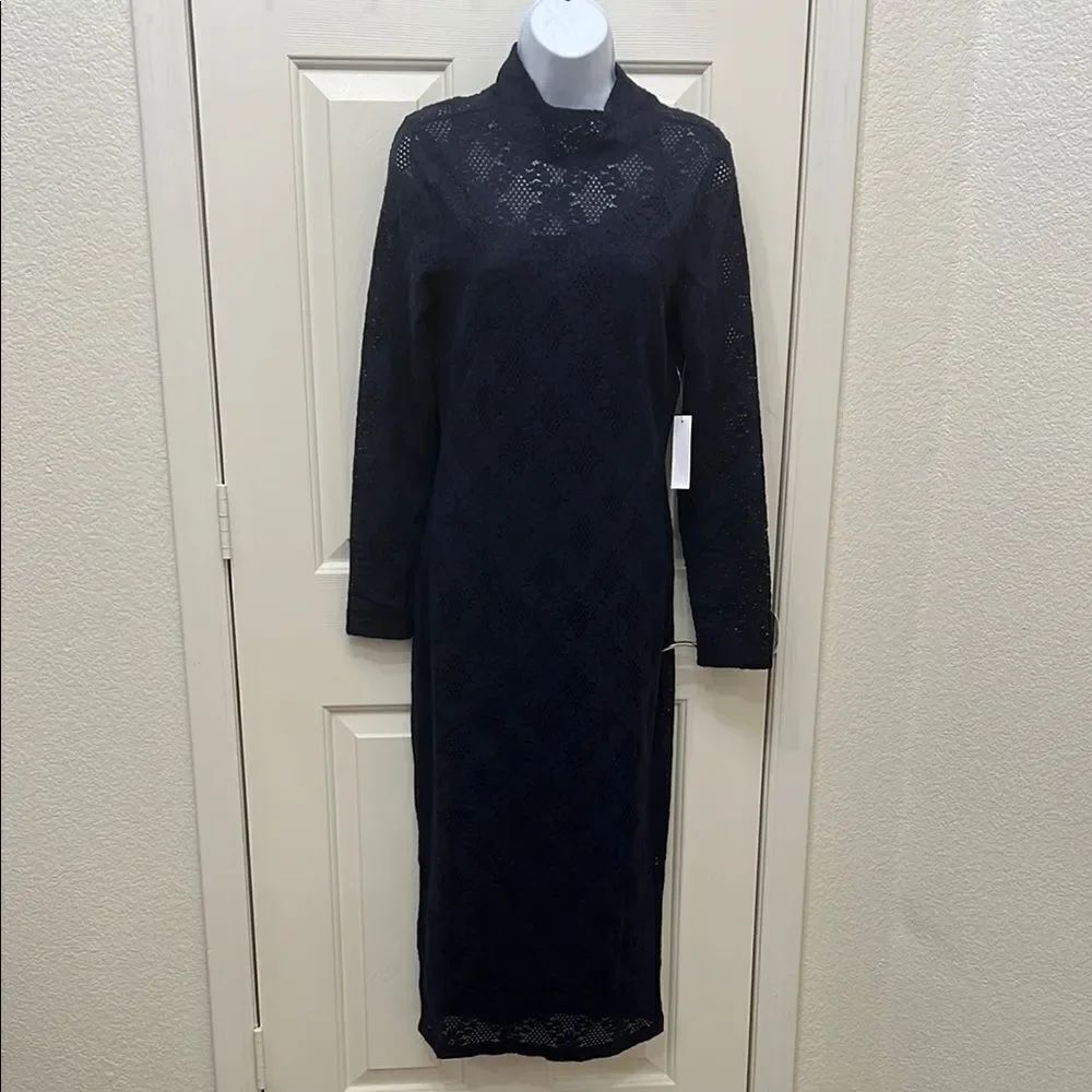 VENUS Blue Long Sleeve Sheath Maxi Dress And Slip Sz Small 2 Pieces Floral Lace